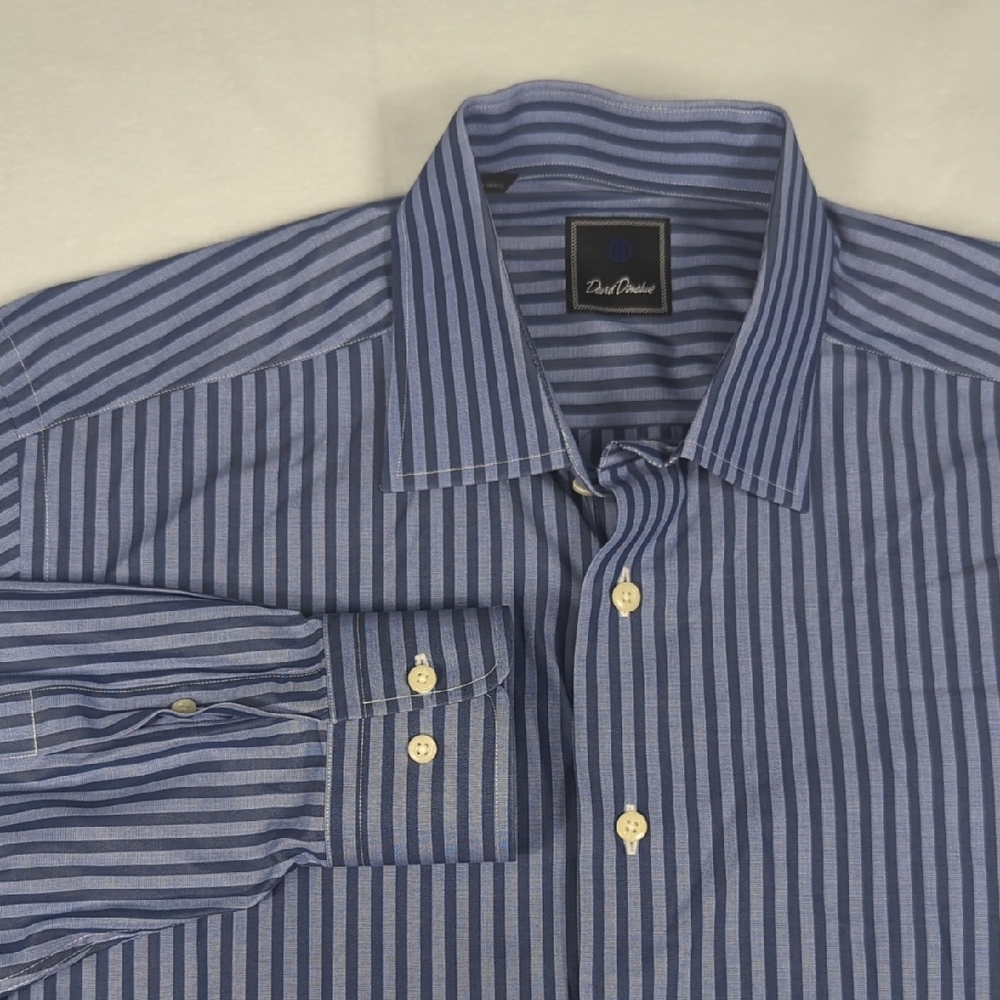 David Donahue Blue Striped Long Sleeve Button-up Mens‎ Shirt Size 16.5 (XL)